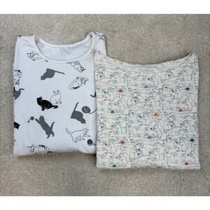 Set of 2 Cat Print Shirts 3/4 Sleeves Talbots White Black Gray Size XL